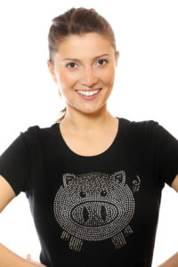 picture of a girl with rhinestones or spangles on her shirt