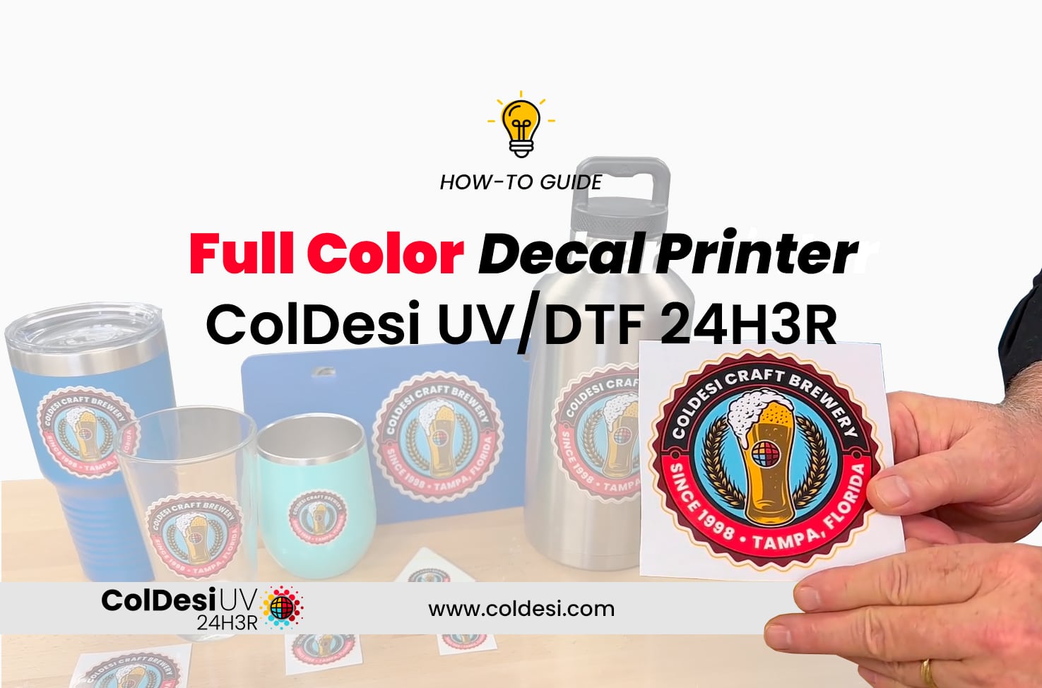 ColDesi 24H3R UV/DTF full color sticker printer.